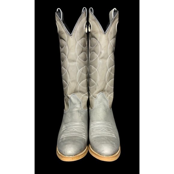 Texas Leather Boots Gray Cowboy Rodeo Riding Boots Women Size 5.5 Made In USA - Picture 2 of 8